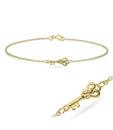 Gold Plated Big Key Silver Bracelet BRS-563-GP